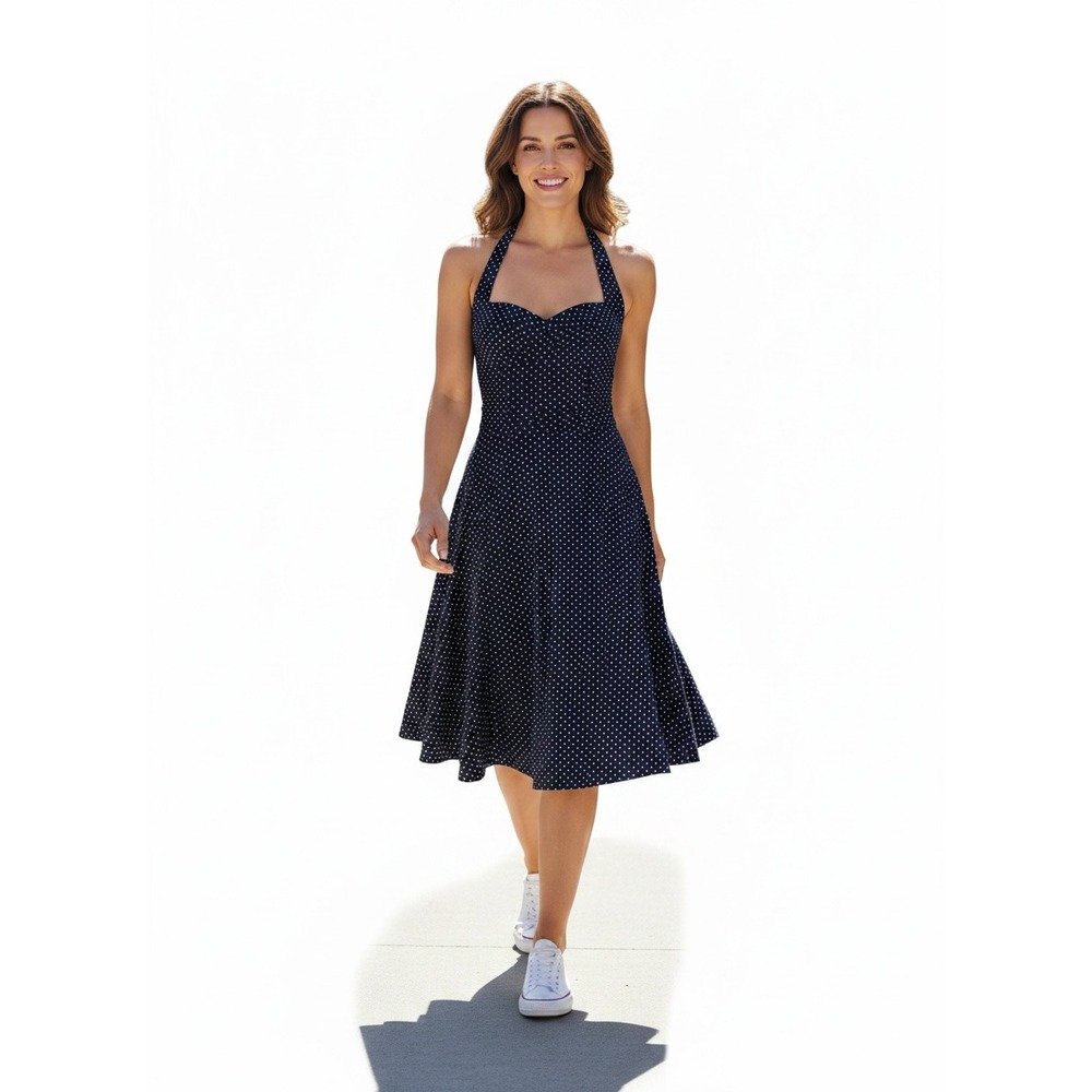 VTG Mariposa Pinup Retro Halter Dress Polka Dot Tulle Slip Sz 1/2 Black #291A